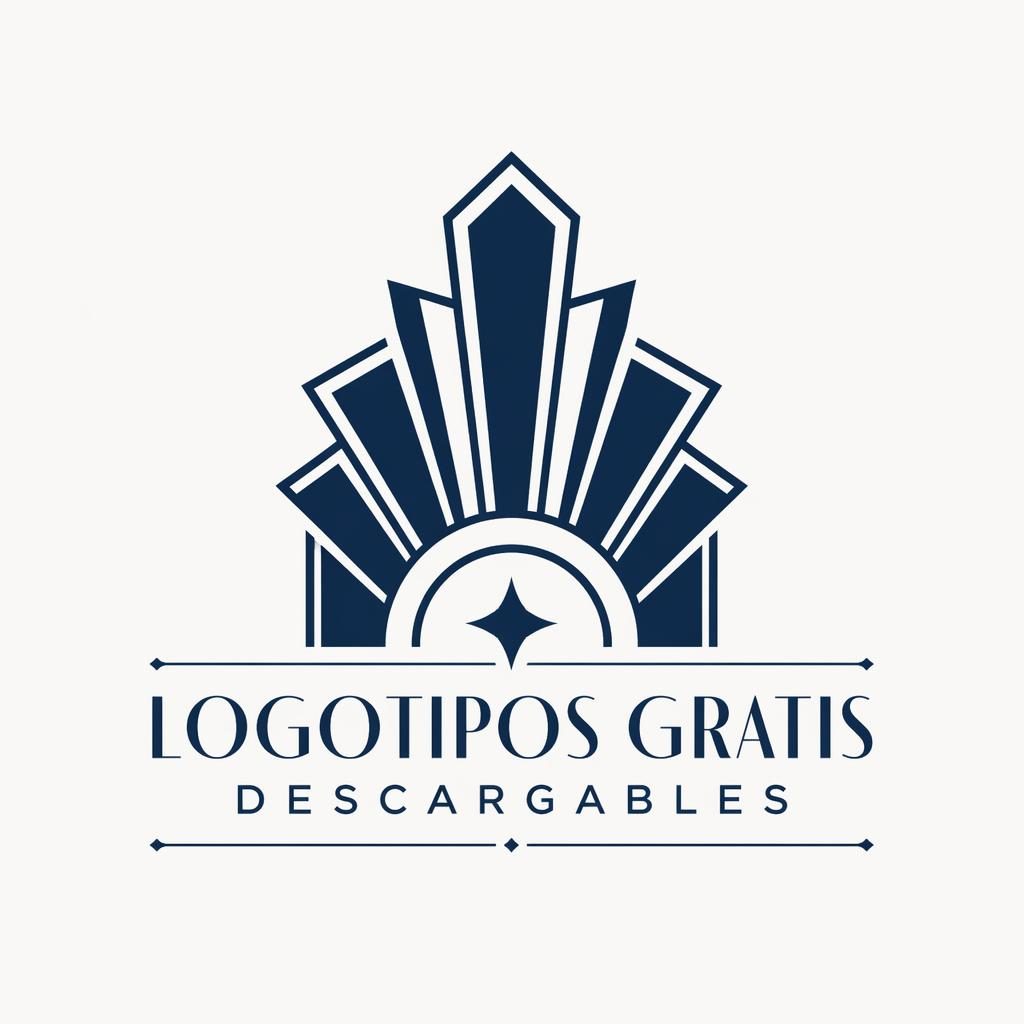 Logotipo abstracto art déco en azul marino y blanco, centrado sobre fondo neutro, con nombre de marca en tipografía elegante.