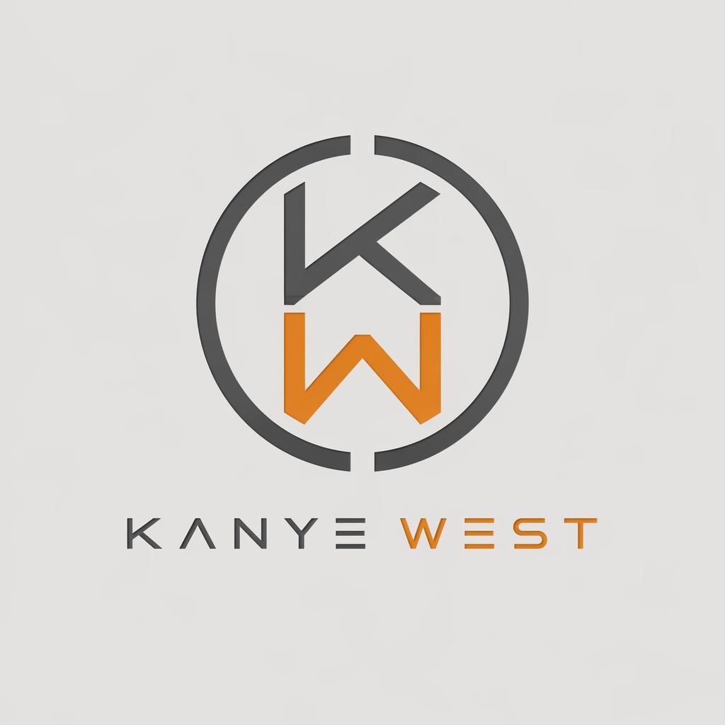 Centered luxury emblem logo concept for Kanye West in gray and orange, with minimalist typography on a neutral background.