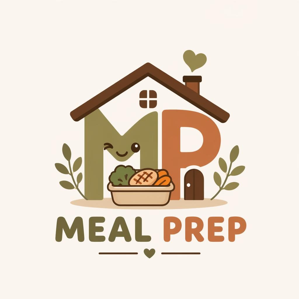 Centered monogram logo concept for a real estate brand in playful cartoon style with warm earth tones on a neutral background.