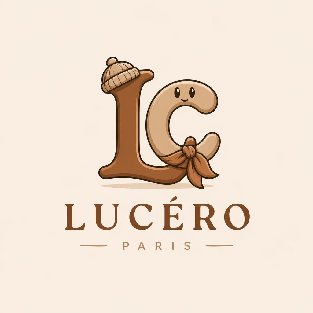 Concept de logo monogramme luxe, style cartoon, tons terre chauds, centré sur fond neutre avec typographie assortie.