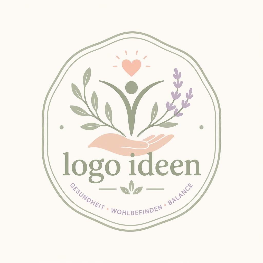 Handgezeichnetes Emblem-Logo in Pastelltönen für Healthcare und Wellness, zentriert auf neutralem Hintergrund.