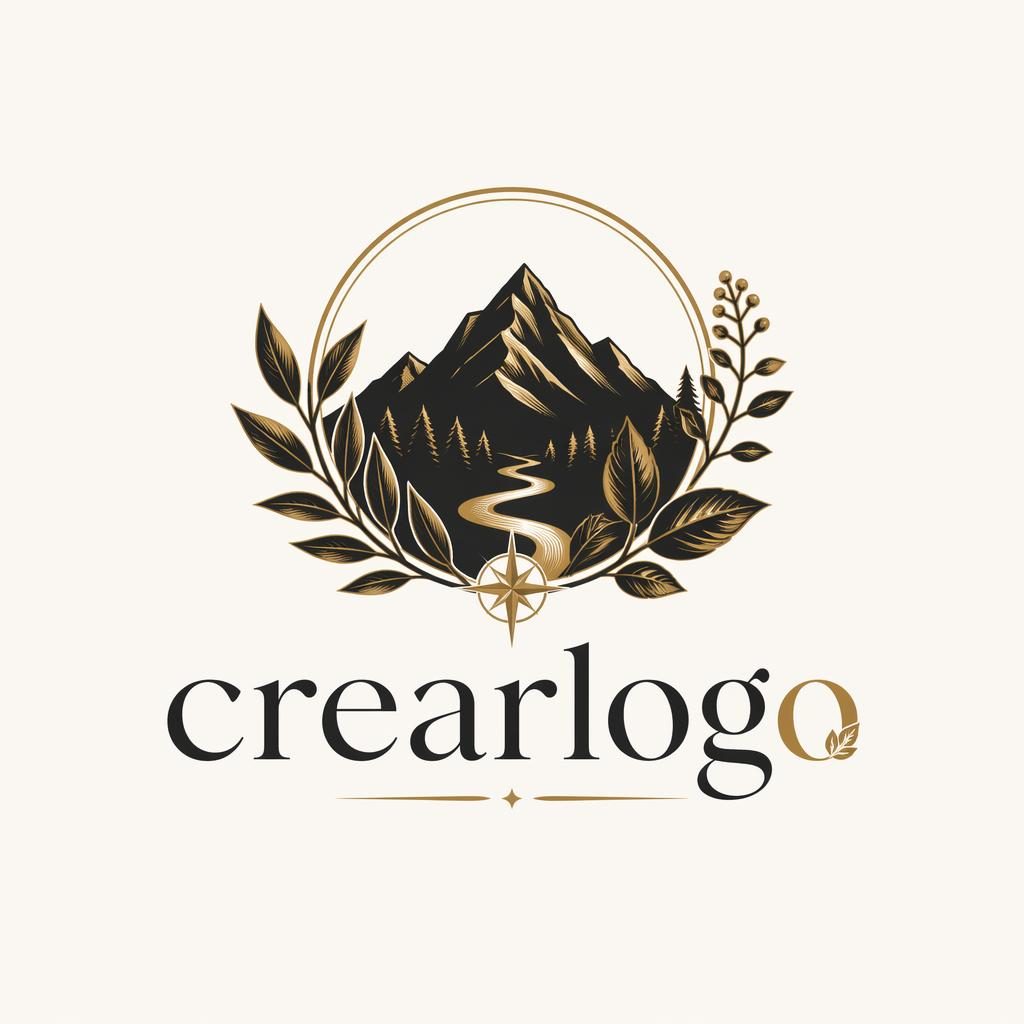 Logotipo crearlogo con icono botánico y wordmark elegante en negro y dorado, centrado sobre fondo neutro.