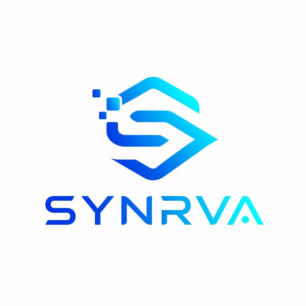 Centered futuristic blue and cyan wordmark with matching icon on a neutral background, clean vector-style logo concept.