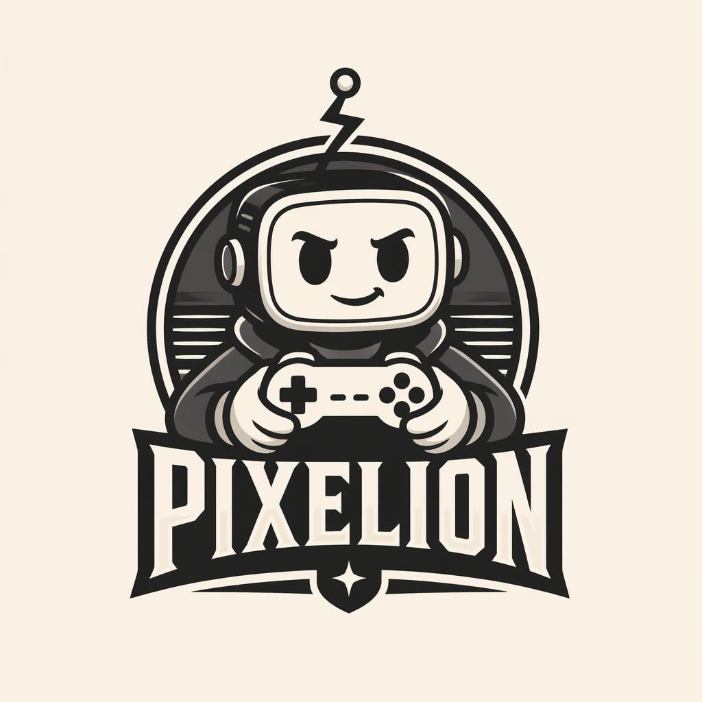 Concepto de logotipo gaming con mascota vintage en monocromo, composición centrada y fondo neutro