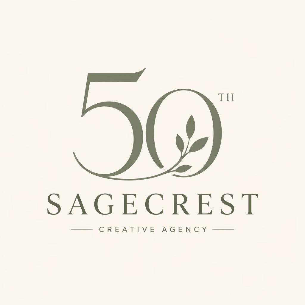 Centered wordmark logo concept with icon in elegant serif style, sage and cream palette, on a neutral square background.
