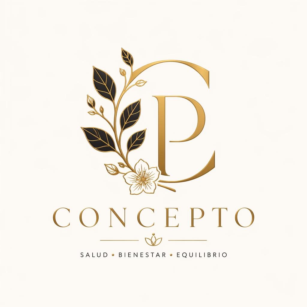 Logo lettermark botánico en negro y dorado, centrado sobre fondo neutro, estilo vectorial limpio y elegante.