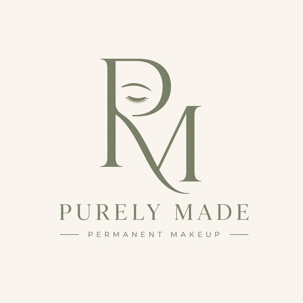 Centered lettermark logo concept for a beauty brand in elegant serif type, sage and cream on a neutral background.