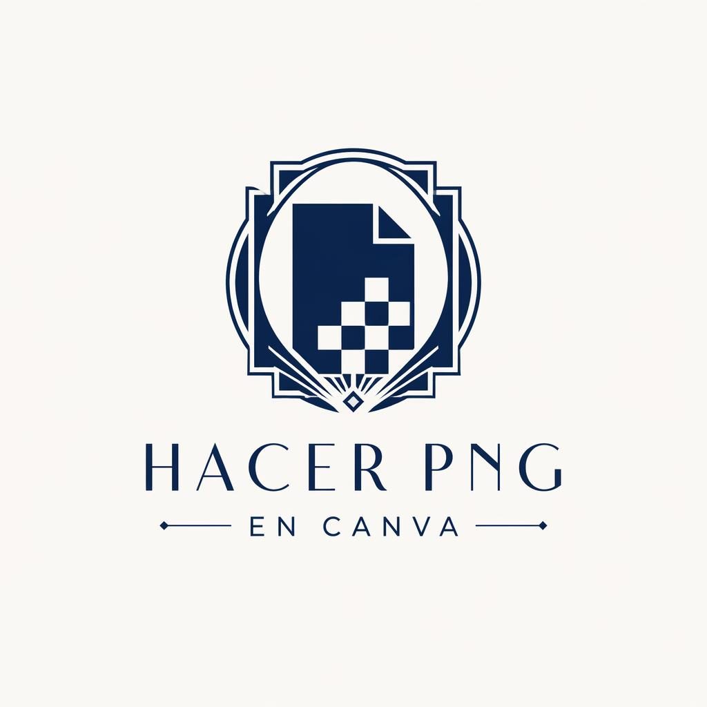 Logo abstracto en azul marino y blanco, estilo art déco minimalista, con tipografía elegante centrada sobre fondo neutro.