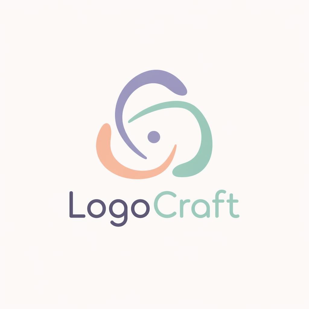 Abstraktes handgezeichnetes Logo in Pastelltönen für Tech-SaaS, mittig auf neutralem Hintergrund mit passender Typografie.
