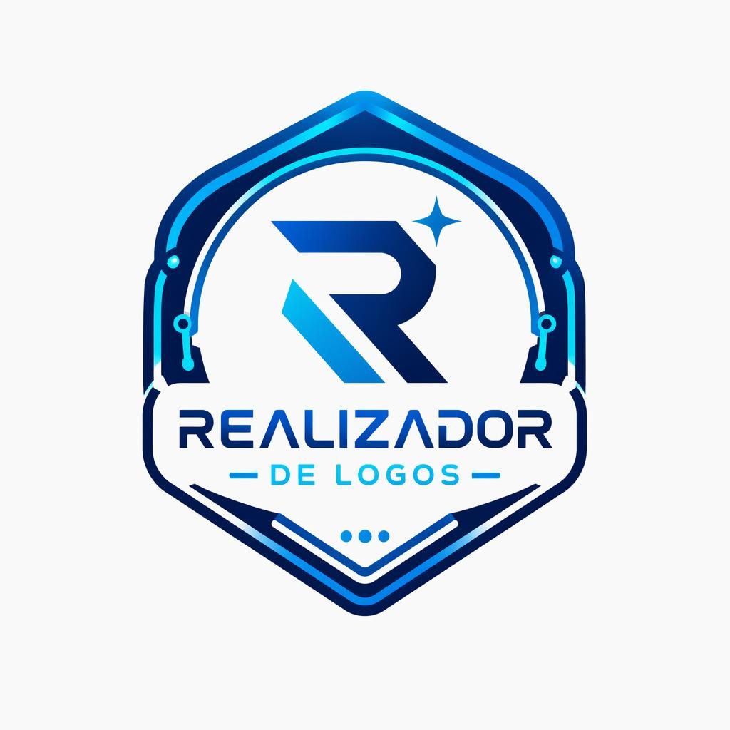Emblema tecnológico azul y cian con tipografía moderna centrada sobre fondo neutro, estilo vectorial limpio