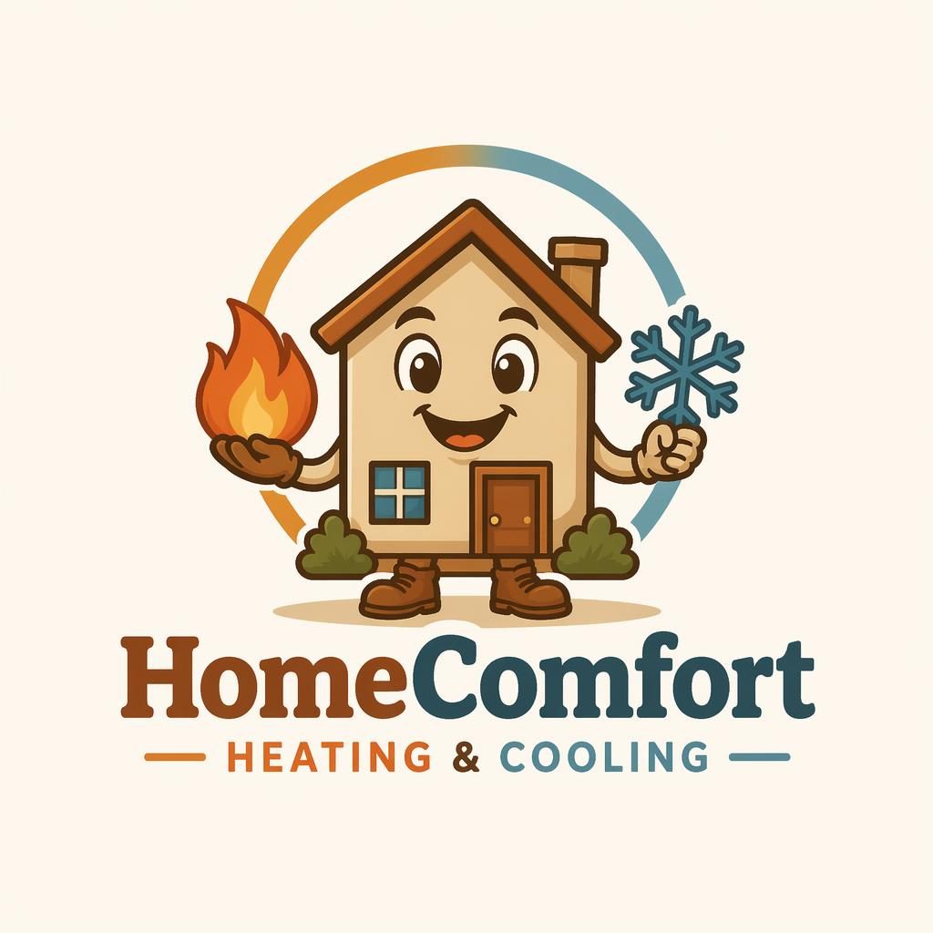 Playful cartoon mascot logo for a real estate brand in warm earth tones, centered on a neutral background with matching text