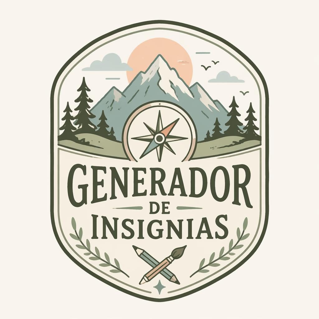 Logo tipo emblema dibujado a mano para generador de insignias, paleta pastel, centrado sobre fondo neutro.