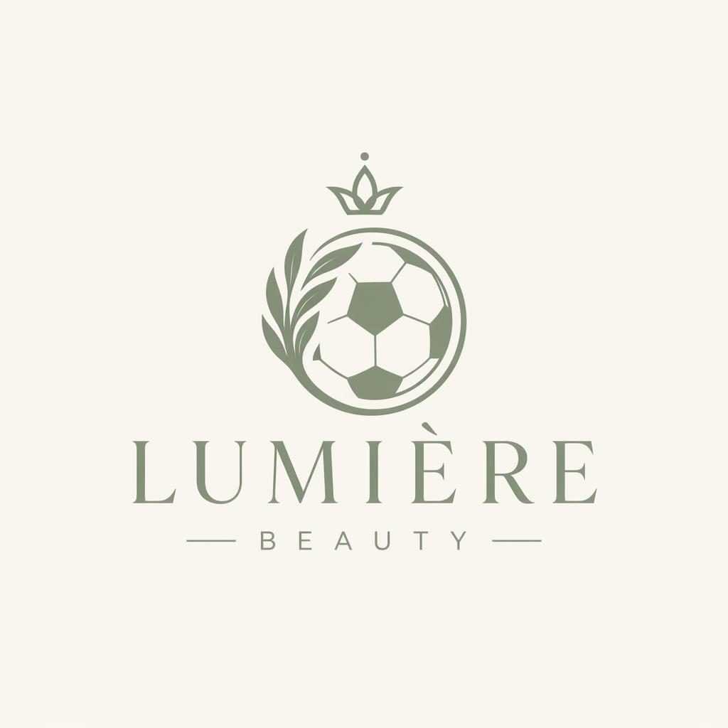 Elegant serif beauty logo concept with wordmark and icon in sage and cream on a neutral square background.