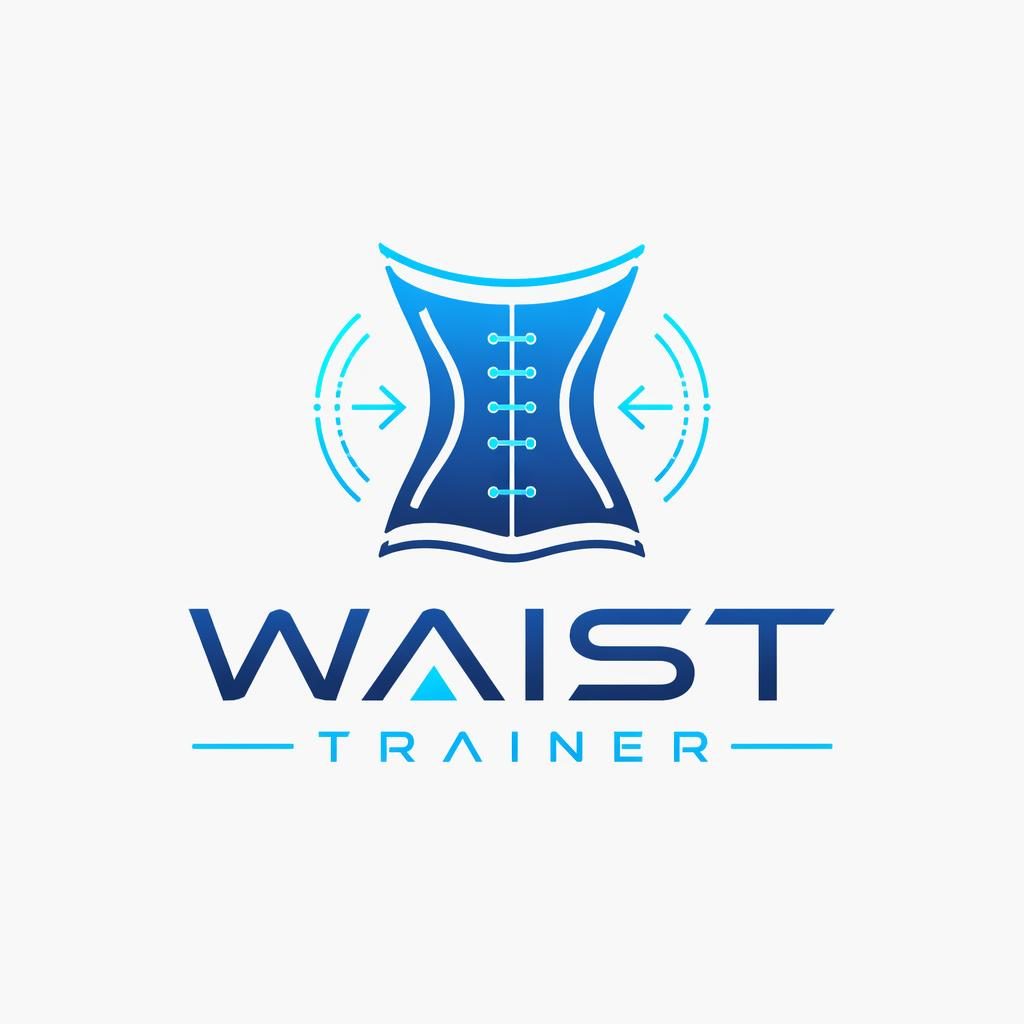 Centered waist trainer logo concept with wordmark and icon in blue and cyan on a neutral background, clean vector style