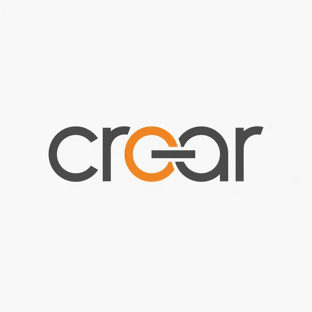 Logotipo textual inmobiliario con letras entrelazadas en tipografía moderna gris y naranja, centrado sobre fondo neutro.