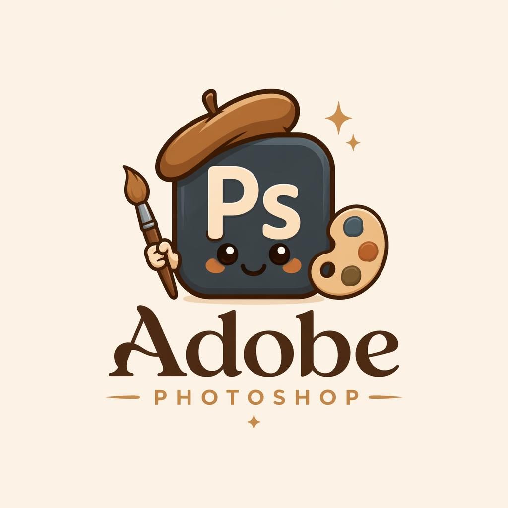 Centered luxury wordmark logo with playful cartoon icon in warm earth tones on a neutral background, vector clean.