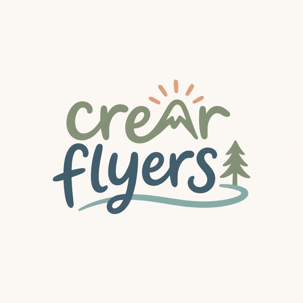 Logo tipo wordmark con el texto crear flyers en tipografía orgánica dibujada a mano, centrado sobre fondo neutro.