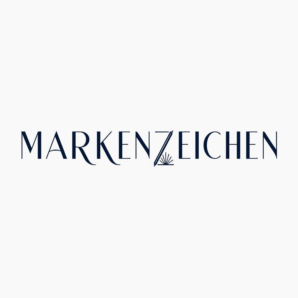 Zentriertes Wortmarken-Logo im Art-Déco-Stil in Navy und Weiß auf neutralem Hintergrund, minimal und vektorbasiert.