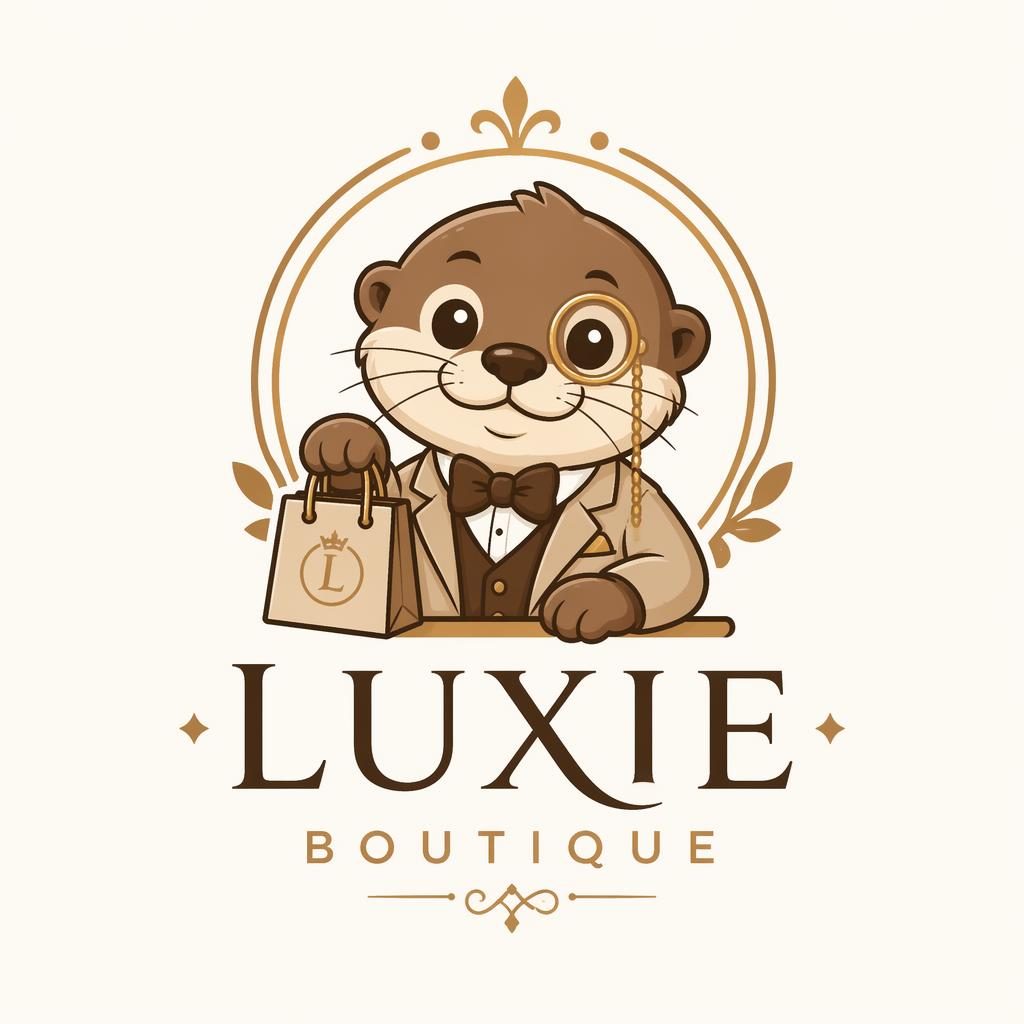 Centered playful luxury mascot logo concept in warm earth tones with matching brand typography on a neutral background.