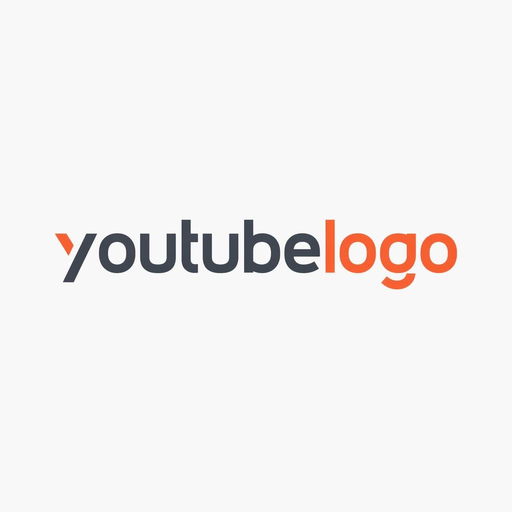 Modern minimalist wordmark logo concept for youtubelogo in industrial gray and orange on a neutral square background.