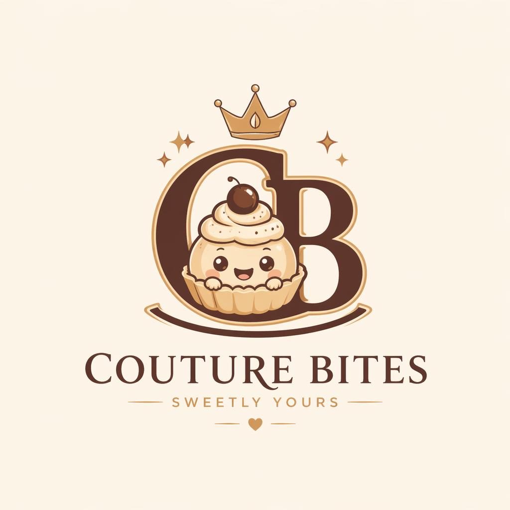 Centered luxury monogram logo concept for a cute food brand in playful cartoon style with warm earth tones on neutral background.