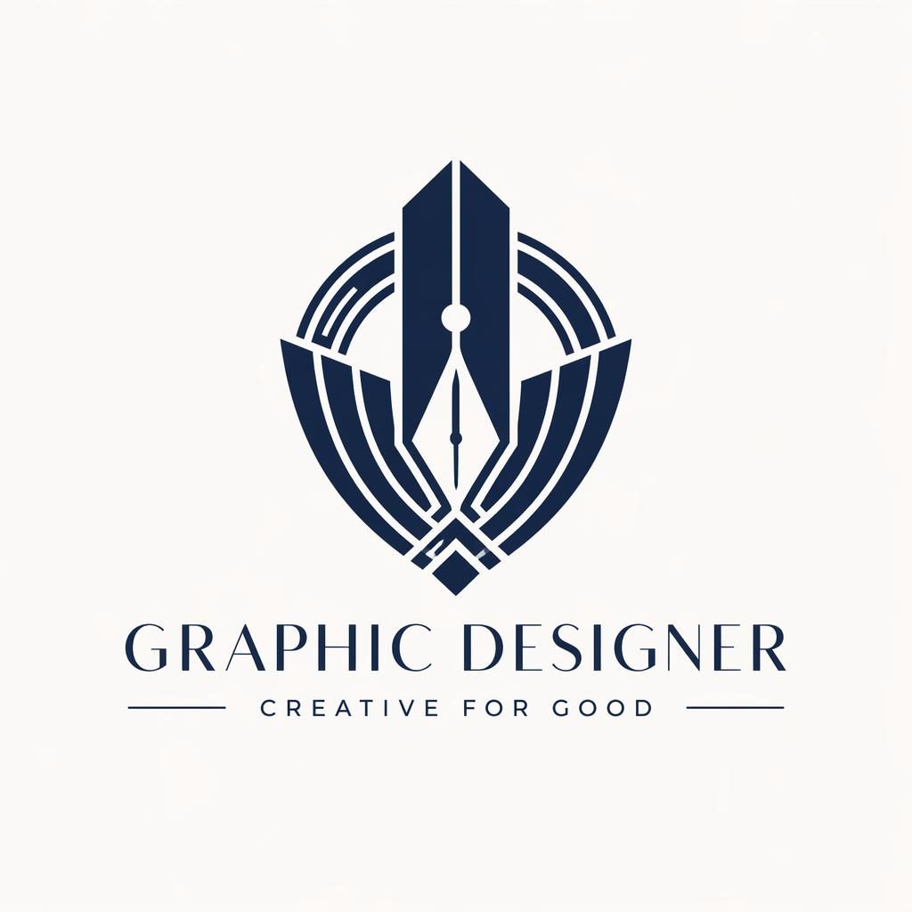 Abstract art deco logo concept in navy and white for a non-profit, centered on a neutral background with matching brand text.