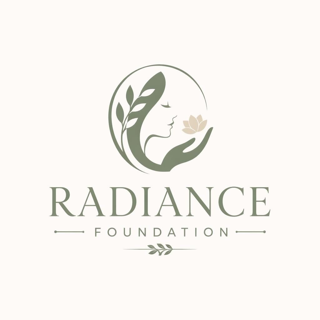 Centered wordmark logo with icon in elegant serif type, sage and cream palette, on a neutral square background.