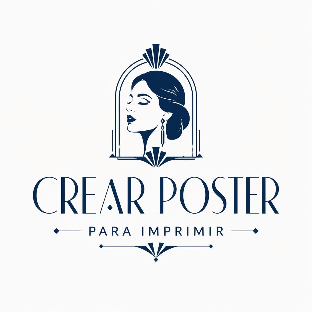 Concepto de logo cuadrado con wordmark e icono en estilo art déco, paleta azul marino y blanco sobre fondo neutro.