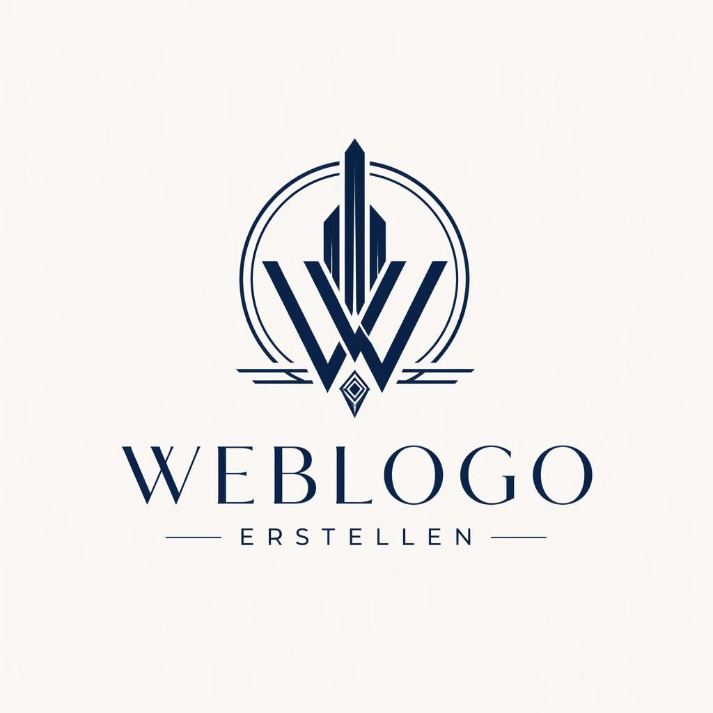 Zentriertes Logo-Konzept für weblogo erstellen mit Wortmarke und Icon in Navy und Weiß auf neutralem Hintergrund