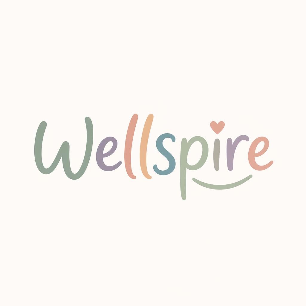 Hand-drawn pastel wordmark logo concept for a healthcare wellness brand, centered on a neutral background.