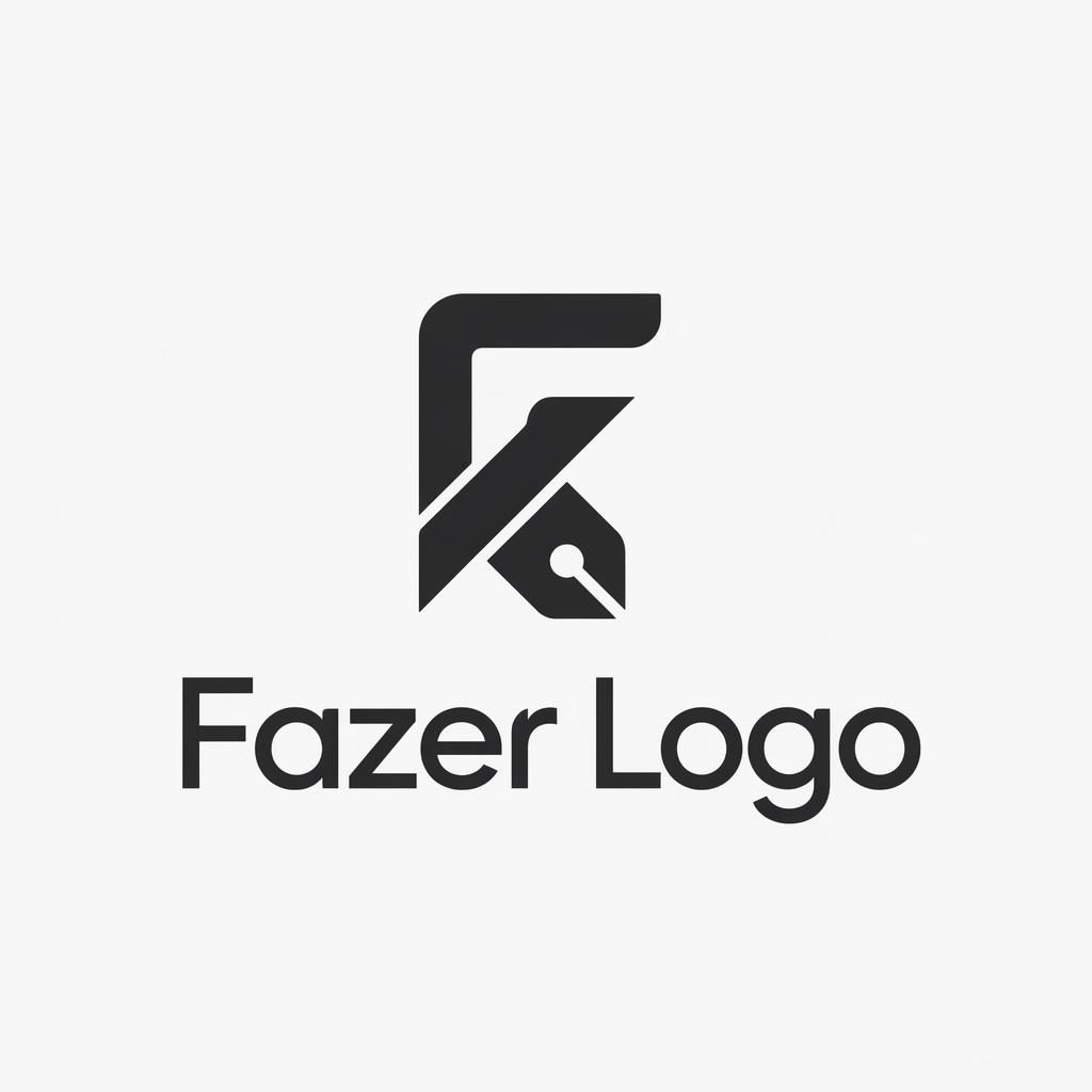 Logotipo minimalista em preto e branco com texto Fazer Logo e ícone abstrato central em fundo neutro.