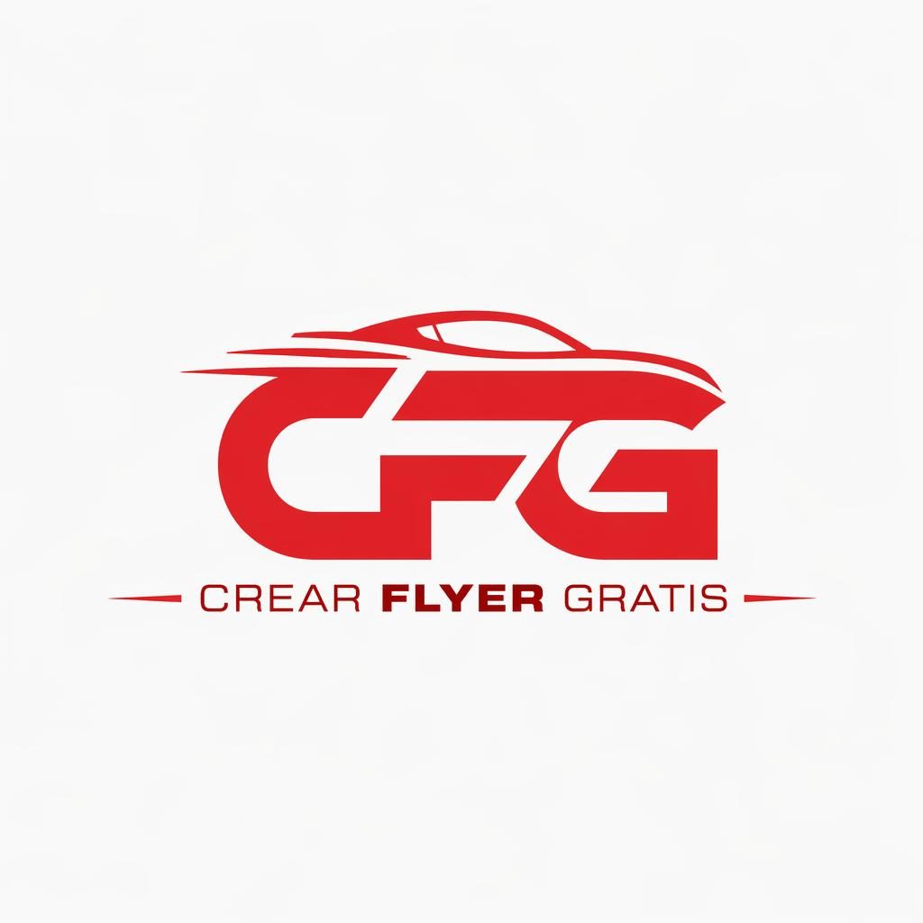 Logo monograma geométrico en rojo y blanco para crear flyer gratis, centrado sobre fondo neutro con tipografía limpia.