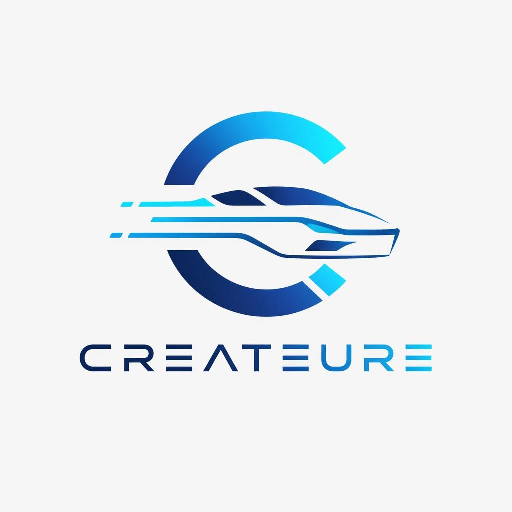 Concept de logo abstrait automobile en bleu et cyan, typographie futuriste, centré sur fond neutre.