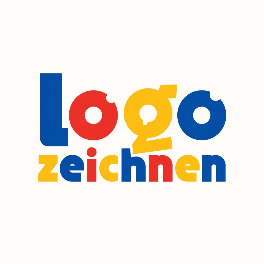 Zentrierte Wortmarke im Industrial-Stil mit kräftiger Typografie und verspielter Primärfarbpalette auf neutralem Hintergrund.