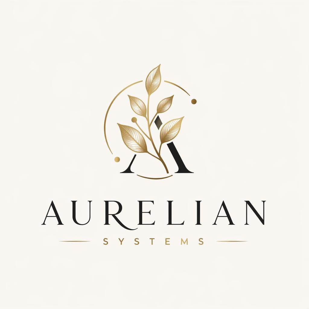 Centered black and gold wordmark logo with botanical icon on a neutral background, clean vector style, square format.