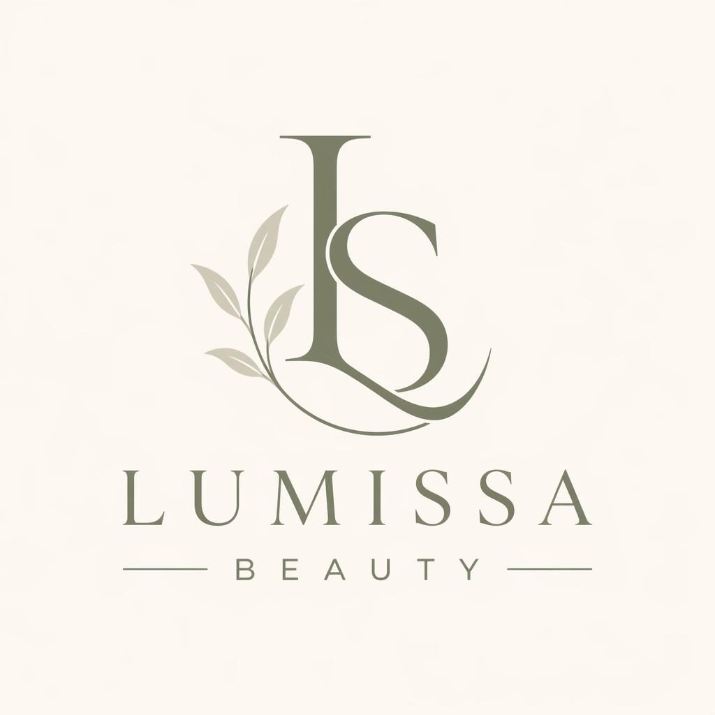 Elegantes Monogramm-Logo für Beauty und Kosmetik in Serifenschrift, Salbei und Creme, zentriert auf neutralem Hintergrund.