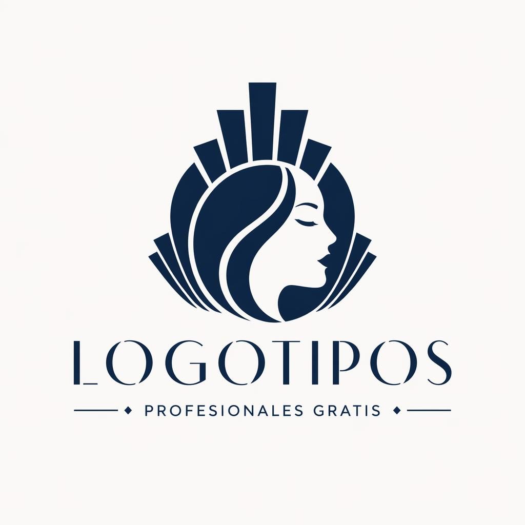 Concepto de logo abstracto para belleza con símbolo art déco en azul marino y blanco, composición centrada sobre fondo neutro.