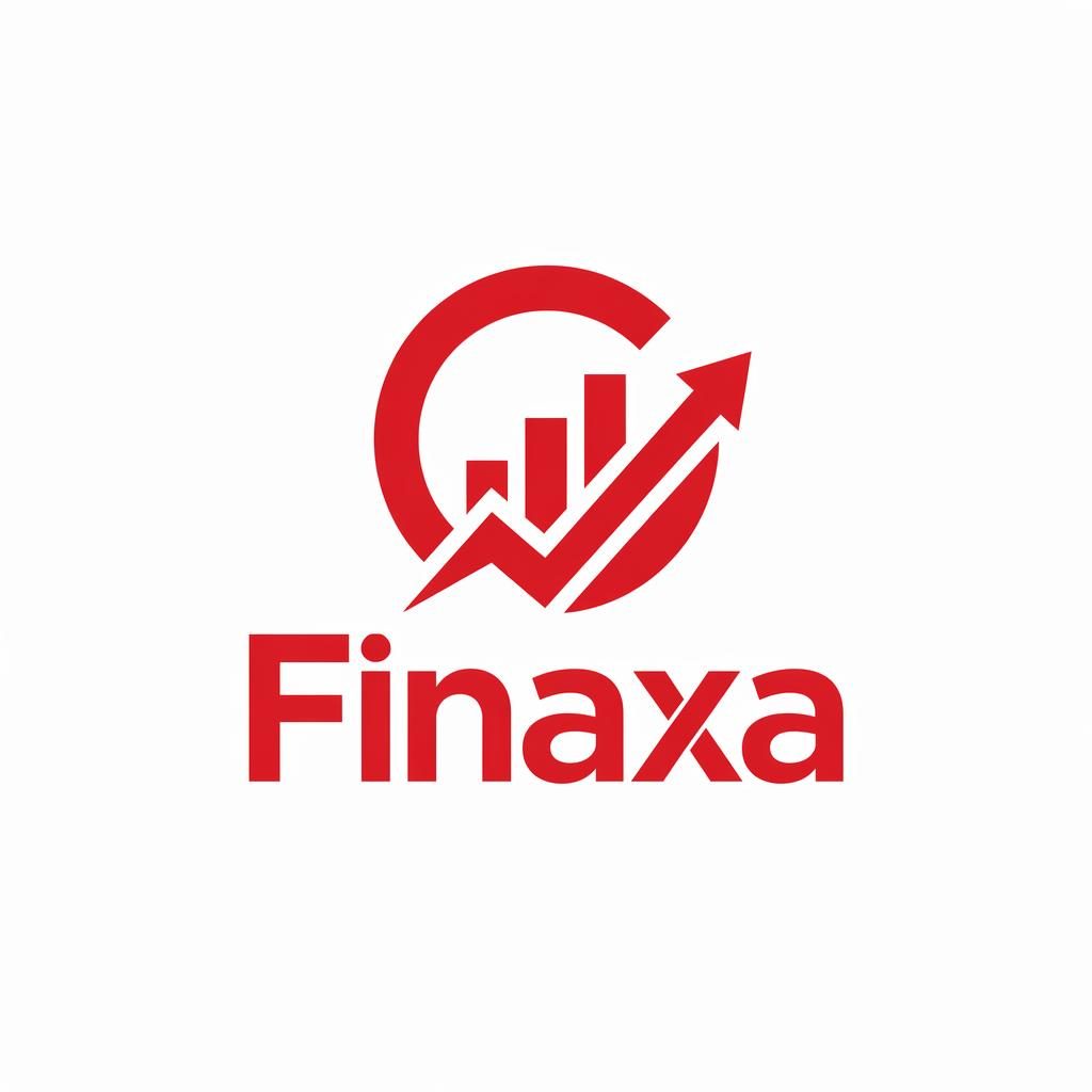 Concepto de logotipo fintech con wordmark e icono geométrico en rojo y blanco, centrado sobre fondo neutro.