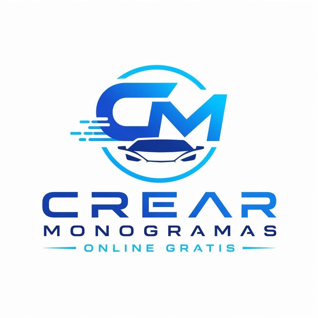 Logo cuadrado con icono y wordmark futurista en azul y cian sobre fondo neutro, estilo automotriz vectorial