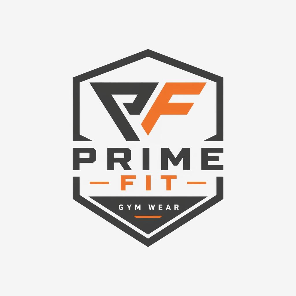 Modern minimalist gym wear emblem logo in industrial gray and orange on a neutral background, centered with clean typography.