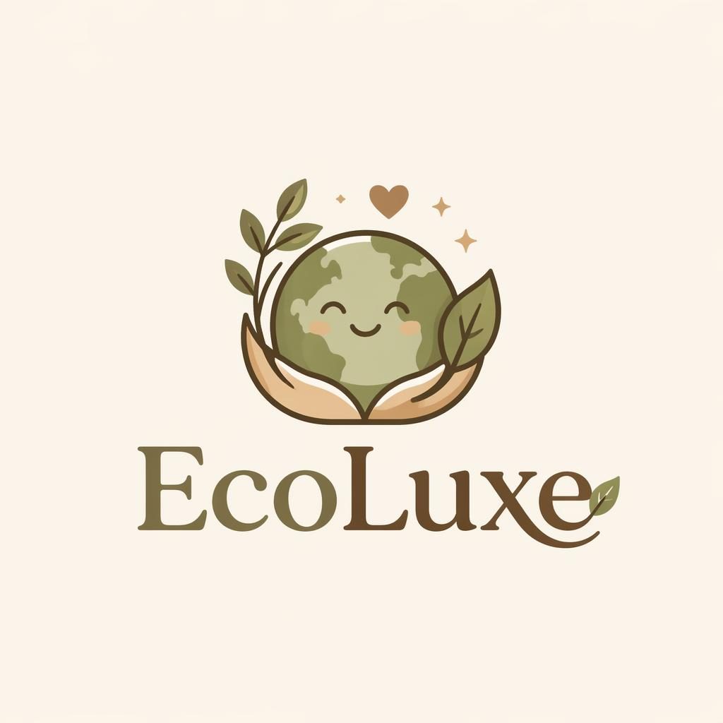 Centered luxury wordmark logo with playful cartoon icon in warm earth tones on a neutral background, vector clean