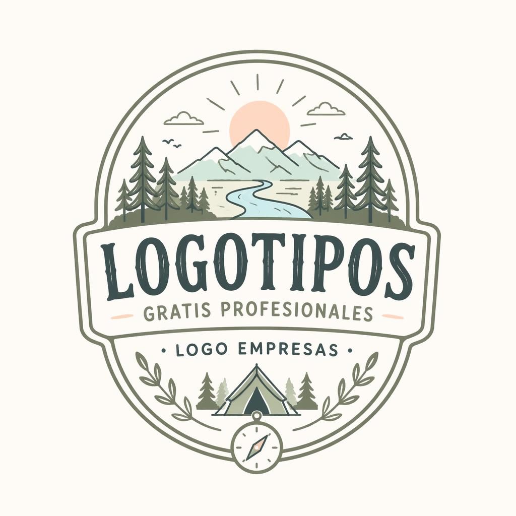 Logo emblema outdoor dibujado a mano en tonos pastel, centrado sobre fondo neutro, con tipografía orgánica y limpia