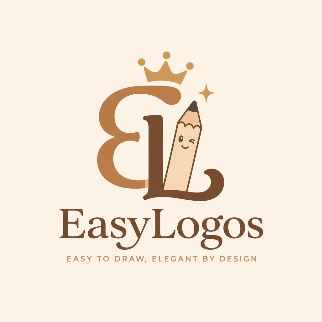 Centered playful monogram logo in warm earth tones with matching brand typography on a neutral square background.