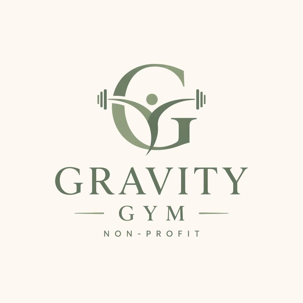 Centered unique gym logo concept with elegant serif wordmark and icon in sage and cream on a neutral background.