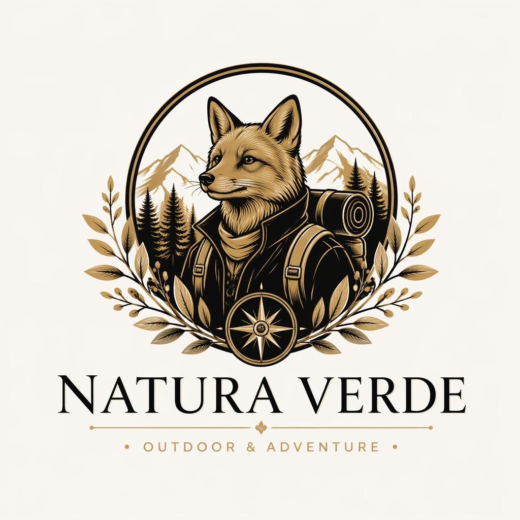 Concepto de logo vectorial con mascota botánica en negro y dorado, centrado sobre fondo neutro con tipografía elegante.