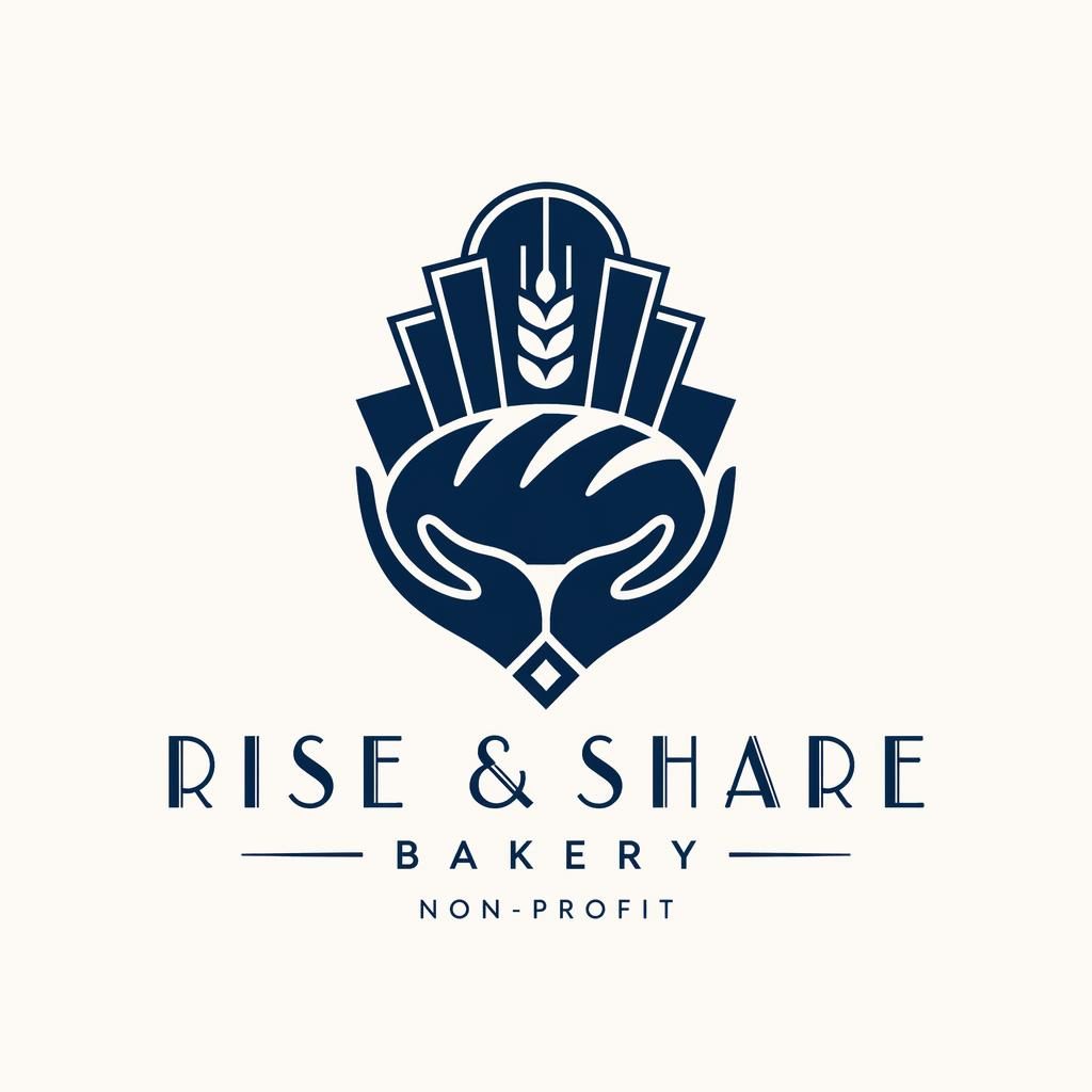 Abstract bakery logo concept in art deco style, navy and white, centered on a neutral background with matching brand text.