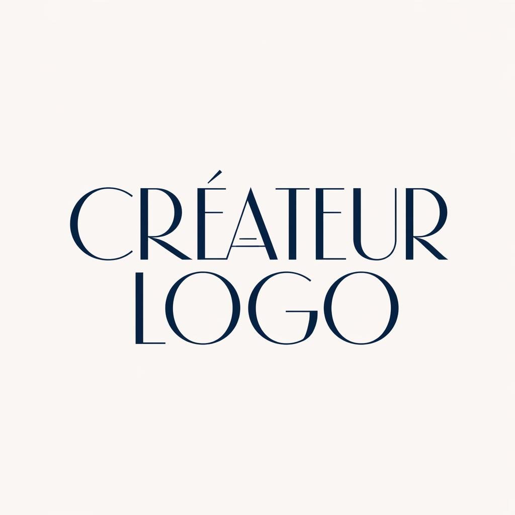 Concept de logo typographique centré, style art déco luxe, texte bleu marine sur fond neutre, composition carrée.