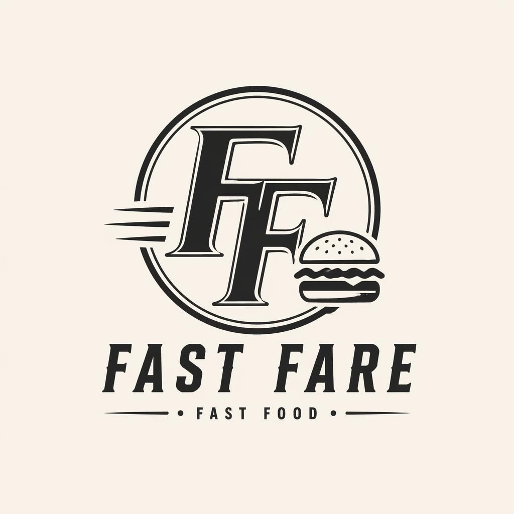 Centered vintage retro monogram logo concept for a fast food brand in elegant monochrome on a neutral background.
