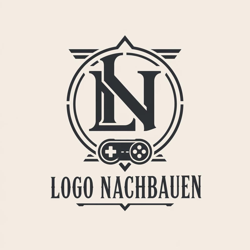 Zentriertes Monogramm-Logo im Vintage-Retro-Gaming-Stil, monochrom, elegant, auf neutralem Hintergrund.