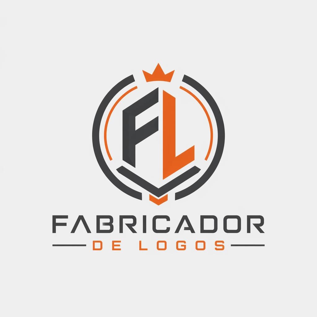 Emblema moderno minimalista en gris industrial y naranja, centrado sobre fondo neutro para fabricador de logos.